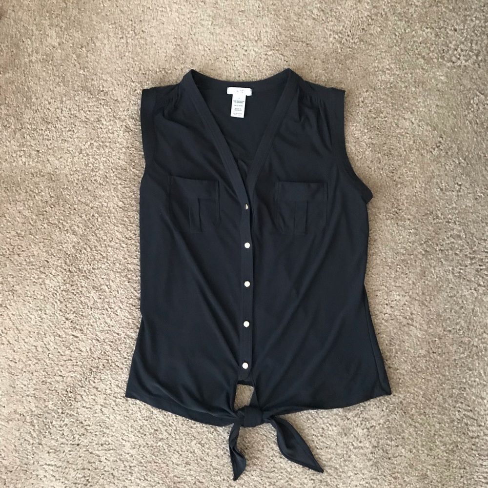 🌺”Cache” black sleeveless blouse Small